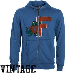   Florida Gators Royal Blue Raw Edge Full Zip Vintage Hoody Sweatshirt