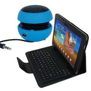   Keyboard + Blue Mini Hamburger Speaker For Samsung Galaxy Tab 10.1