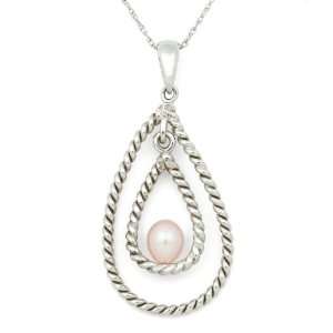  Twisted Sterling Silver Rope Double Tear Drop Pendant with 