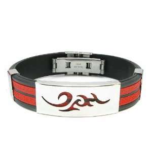   Stainless Steel & Rubber Mens Bracelet Multi Colors Selectable (Red