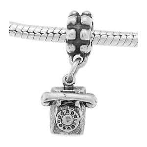  Sterling Silver Rotary Dial Telephone Dangle Bead Charm Jewelry