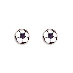 CHILDS TINY SOCCER BALL STUD EARRINGS CRAFTED IN NICKEL FREE STERLING 