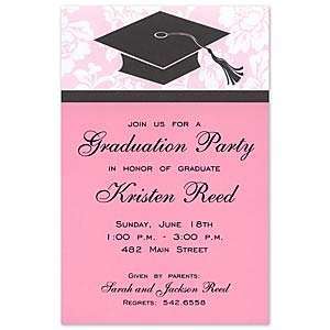    Pink Cap Invitation Graduation Invitations