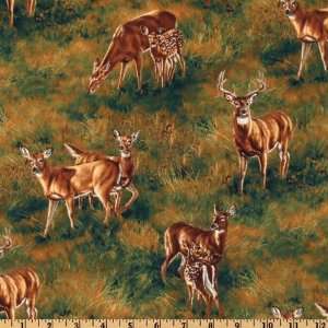  44 Wide White Tail Deer Scenic Green Fabric By The Yard 