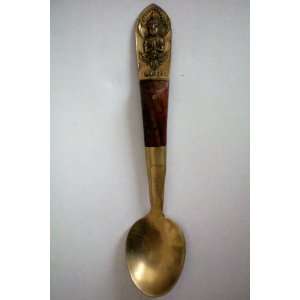 Collectible    Nickel Bronze Spoon with Partial Wood Handle with 