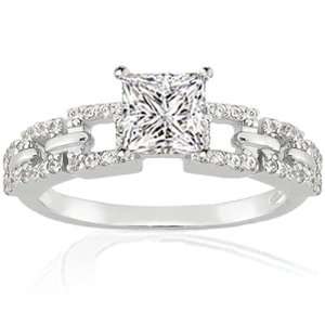  1.25 Ct Princess Cut Diamond Engagement Ring Pave 14K 