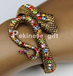   Colorful Swarovski Crystals Golden Snake Bracelet Cuff Bangle Free Box