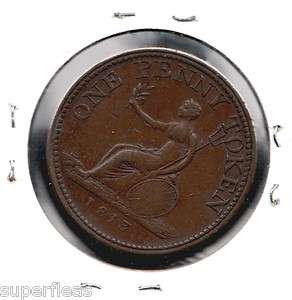 1813 Wellington One Penny Vittoria WE 12 ~ Scarce Token  
