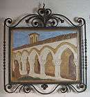 spanish mission tile w/ monk in wrought iron frame