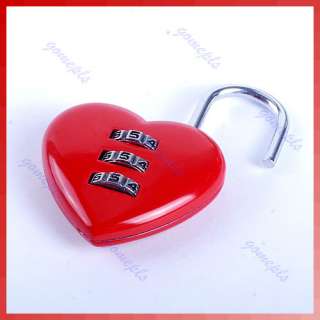 Mini Cute 3 Digits Luggage Suitcase Padlock Red Heart Shaped Coded 