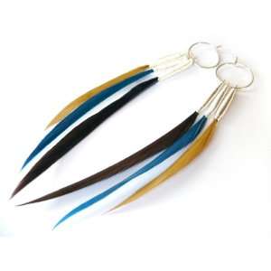   Interchangeable Feather Earrings in Brown, Blue and Beige Jewelry