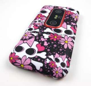 CUTE PINK SKULLS HARD SNAP ON CASE COVER FOR SPRINT HTC EVO 3D PHONE 