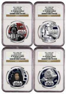 2011 Niue 4 Coin Darth Vader Star Wars Official Silver Proof Set NGC 