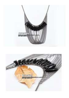 Fashion Multi Chain Strand Black Bib Drop Long Necklace  