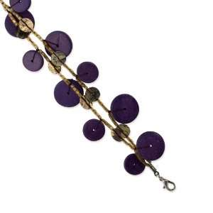  Silver tone Purple Hamba Wood, Acrylic Bead & Sequin 7in 