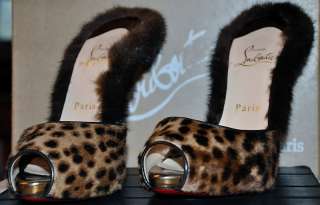 Christian Louboutin NUTRIA Leopard Fur Swarovski Crystal Embellished 