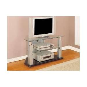  TV Stand with Glossy Silver Frame & Tempered Glass