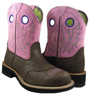 New Ariat Womens Fatbaby Cowgirl Roughed Chocolate/Bubblegum Boots US 