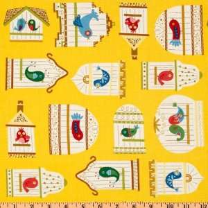   Frolic Bird Cages Yellow Fabric By The Yard Arts, Crafts & Sewing