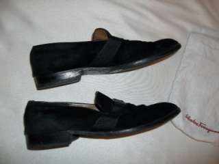   FERRAGAMO Seude Black w/ Strap Loafers Dress Shoes w/ Bag 11.5 EE