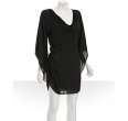 halston heritage black silk chiffon cowl neck twist dress