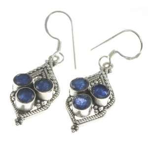    925 Sterling Silver Created Sapphire Earrings, 1.75, 6.6g Jewelry