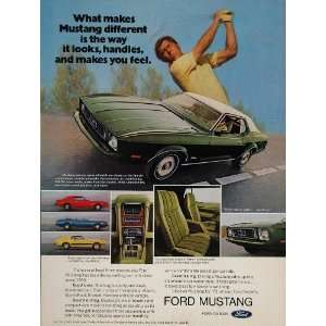  1973 Ad Green Ford Mustang Grande Car Golf Swing Golfer 