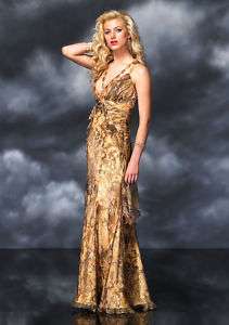 Seralina 87718 Gold Print Cruise Evening Gown 12  