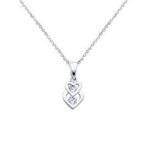CZ Cubic Zerconia Charm Pendant with White Gold 0.9mm Side Diamond cut 
