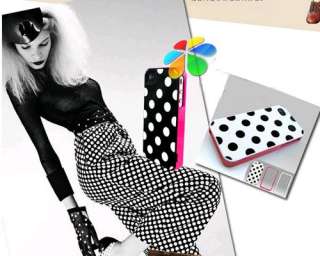 Black White Polka Dots 3in1 Gel Plastic Case Cover for iPhone 4 4S 4G 