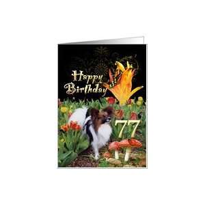  Butterfly Papillon dog tulip garden Happy 77 Birthday card 