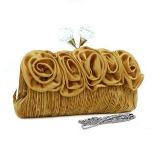   Pleated evening bag/ clutch with rosettes & large jeweled kiss lock