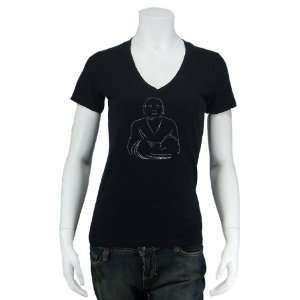 Womens Black Buddha V Neck Shirt XS   Created using popular types of 
