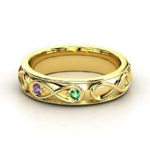 Infinite Love Ring, 14K Yellow Gold Ring with Emerald & Amethyst