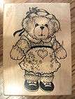 PSX GIRL TEDDY BEAR IN A DRESS AND HAT F 599 WOODEN RUBBER STAMP 1990
