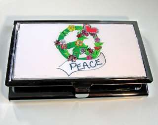PEACE SIGN HEART FLOWERS TATTOO BUSINESS CARD HOLDER  