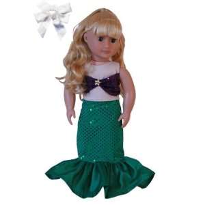   Princess Ariel 18 Doll Clothes Fits American Girl Dolls + Hair Bow