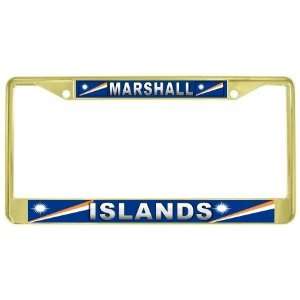 Marshall Islands Flag Gold Tone Metal License Plate Frame Holder