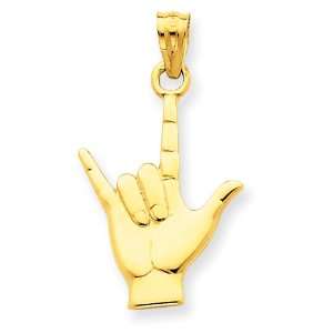    14k Gold Polished I Love You Hand/Sign Language Charm Jewelry