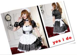 Deluxe Japanese Cosplay Lolita French Maid Costume Dress Set Halloween 