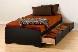 PrePac Black Twin XL Mates Platform Storage Bed with 3 Drawers  