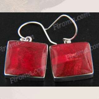 11/16 SQUARE RED CORAL 925 STERLING SILVER earrings  