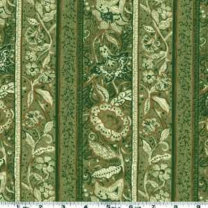  45 Wide Fantasy Floral Stripe Olive Fabric By The Yard 