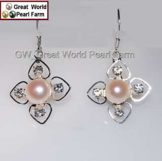 GW Charming 8 9mm AAA+ white dangle pearl earrings  