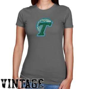  Tulane Green Wave Ladies Charcoal Distressed Logo Vintage 