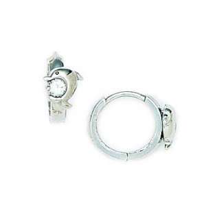  14k White Gold CZ Dolphin Hinged Earrings   Measures 