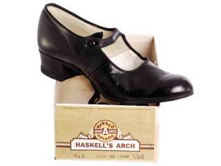 Vintage Black Mary Jane Leather Button Shoes Flapper 1920s Ladies Sz 5 