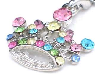 New Royal Crown Silver Tone Multi Crystal Cellphone Charm Strap  