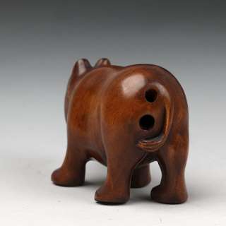 Hand Carved Boxwood Wood Netsuke Sculpture Carving Rhinoceros  