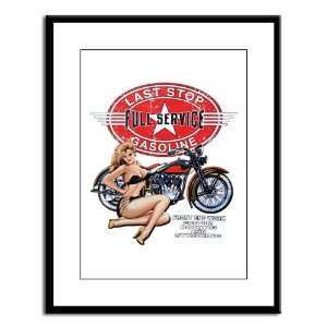 Large Framed Print Last Stop Full Service Gasoline Motorcycle Girl